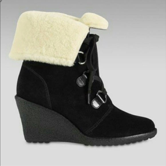 Cole Haan Black suede and faux shearling boots - Picture 3 of 9